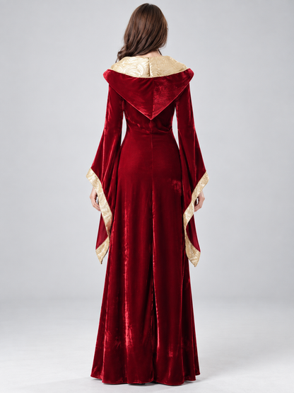 Burgundy Vampire Costume with Hood and Lacing