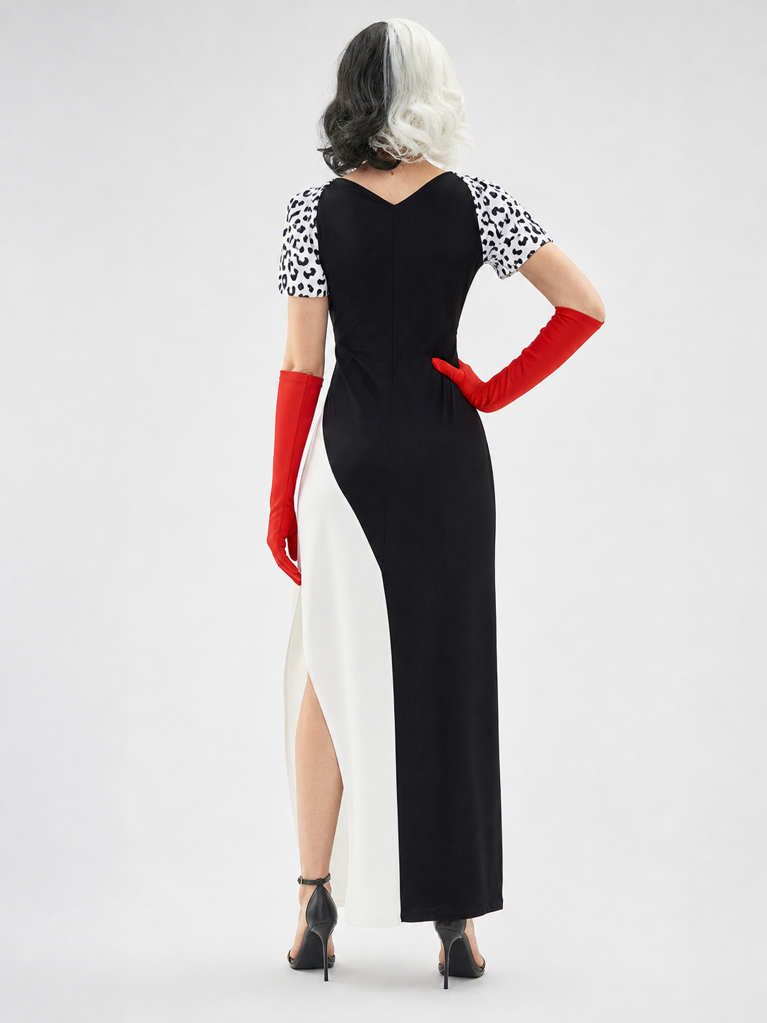 Cruella cosplay dress, black and white, long