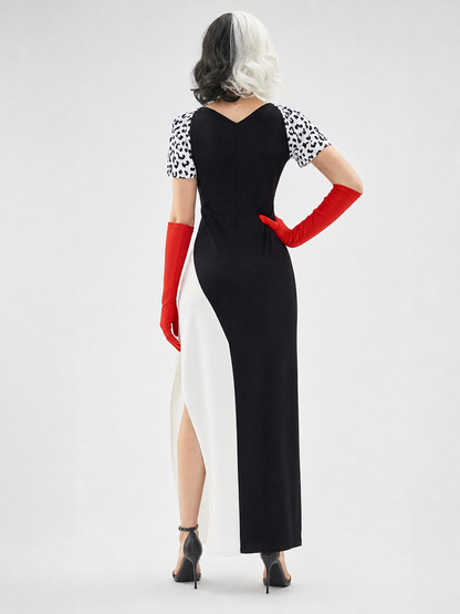 Cruella cosplay dress, black and white, long