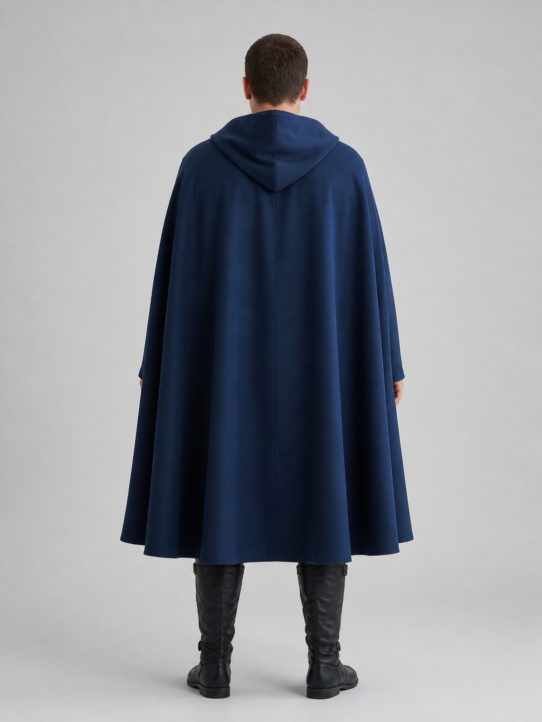 Medieval Long Blue Hooded Cloak for Adults back view