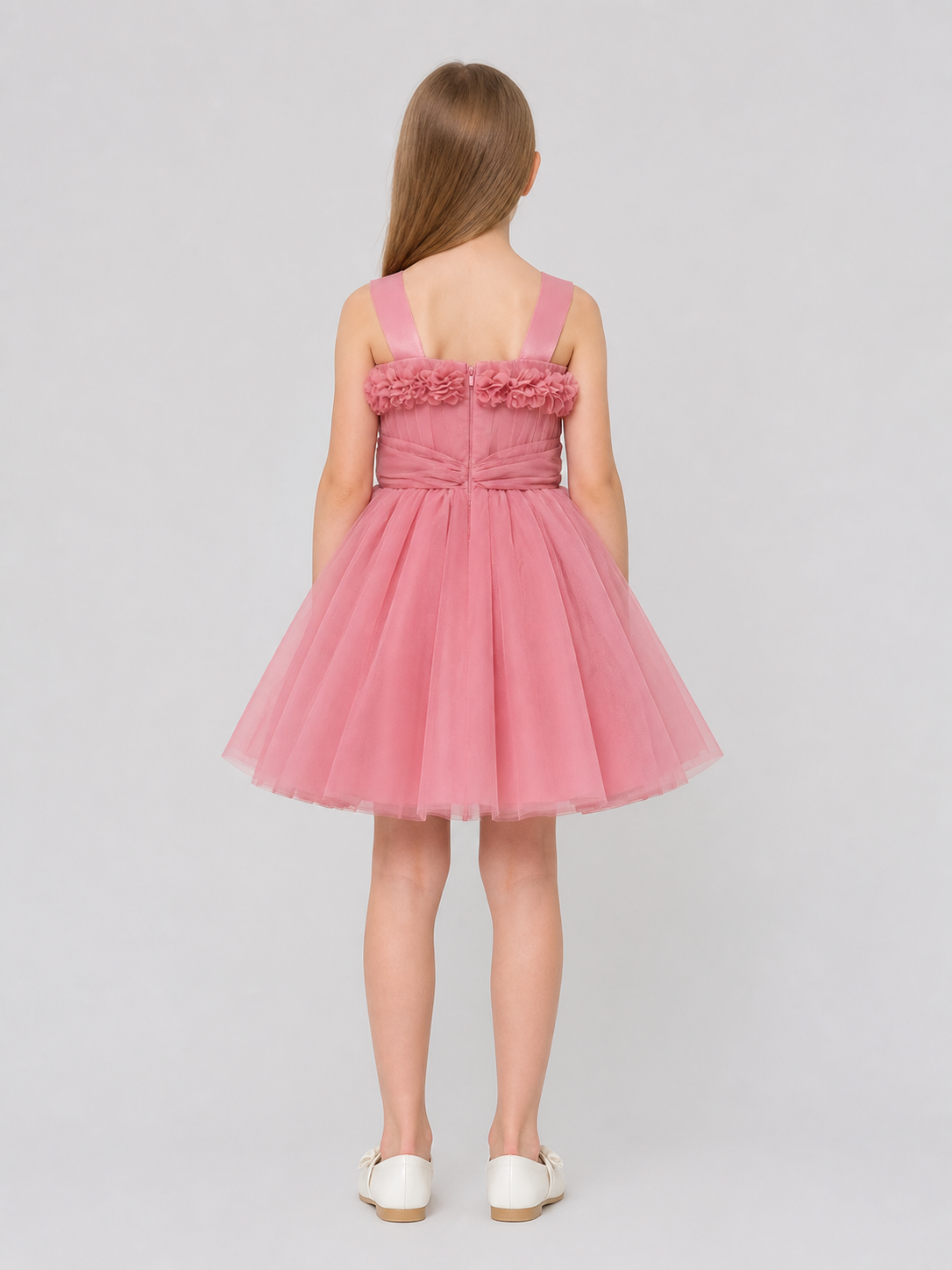 Girls' dressy dress with a full skirt and bow back view
