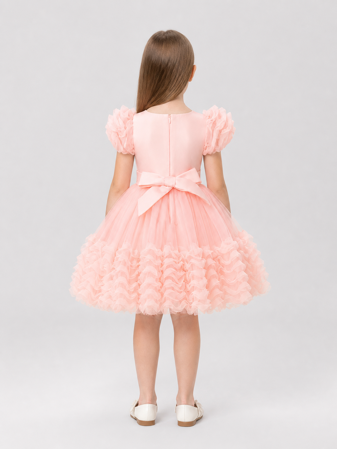 Puffy Princess Dress with Mesh and Puff Sleeves back view