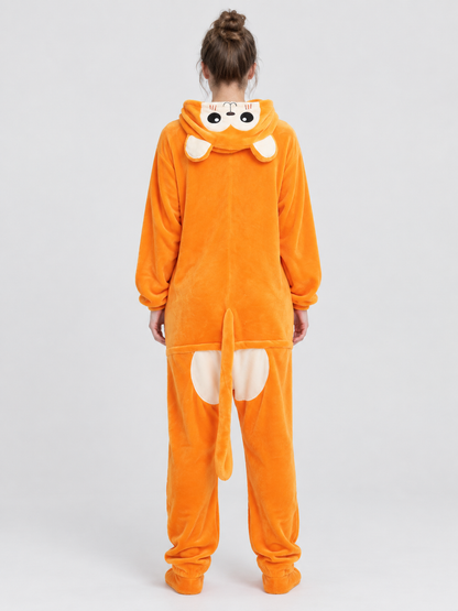 Orange Jumpsuit Pajama with Cream Insert and Hood