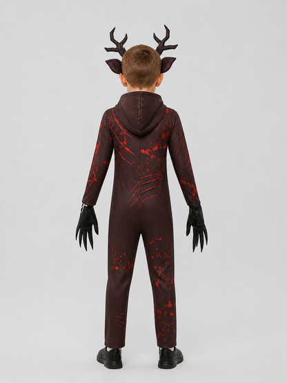 Carnival Costume “Monster Deer” with Antlers and Gloves back view