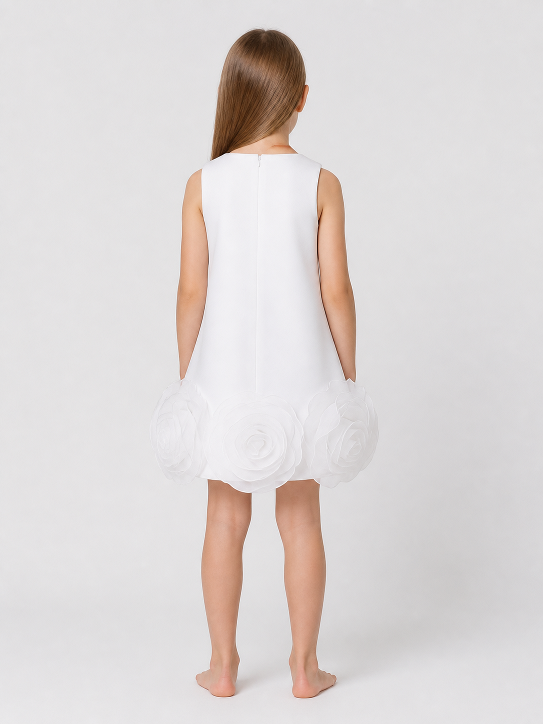 Girls' Dressy Sleeveless Dress with 3D Rose Appliqués back view