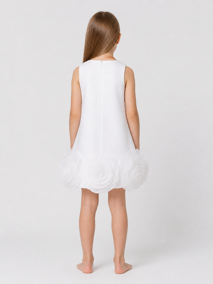 Girls' Dressy Sleeveless Dress with 3D Rose Appliqués back view