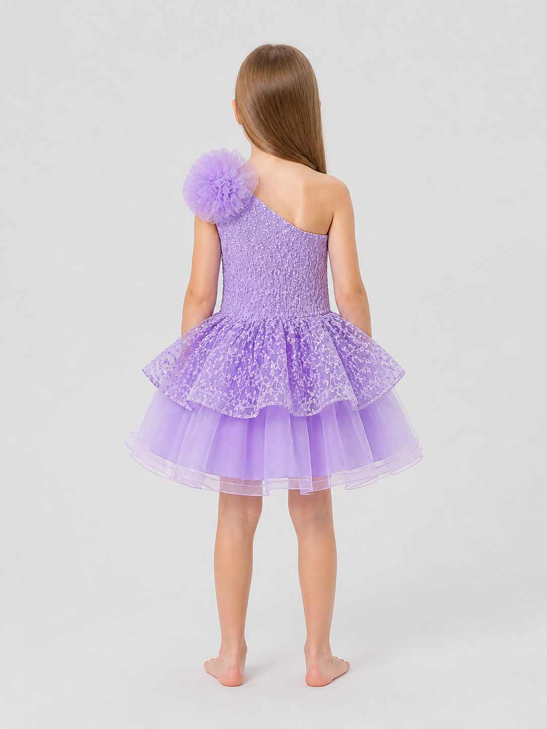 Full Dress with Floral Embroidery, Tulle, and Train back view