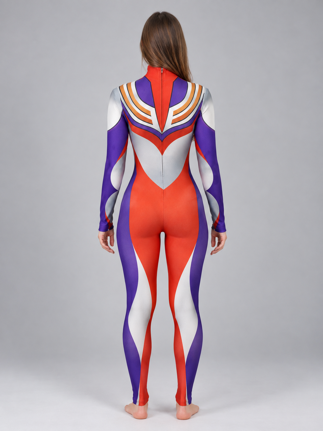 Cosplay Jumpsuit with High Neck and Geometric Print