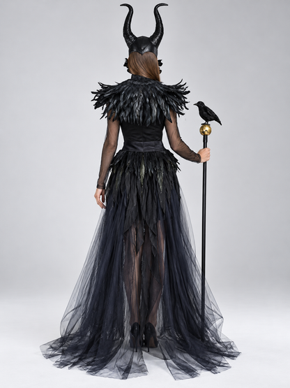 Black Carnival Costume with Feathers and Horns