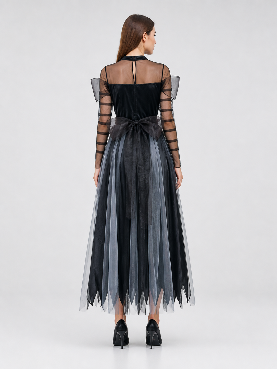 Gothic Costume: Black Long Dress with a Full Skirt back view