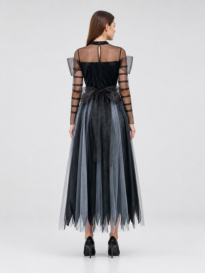 Gothic Costume: Black Long Dress with a Full Skirt back view