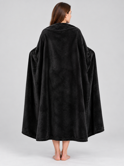 Black plush fleece rectangular blanket