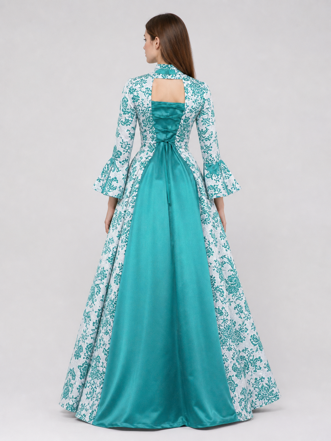 Long Dress with Pattern and Flared Sleeves