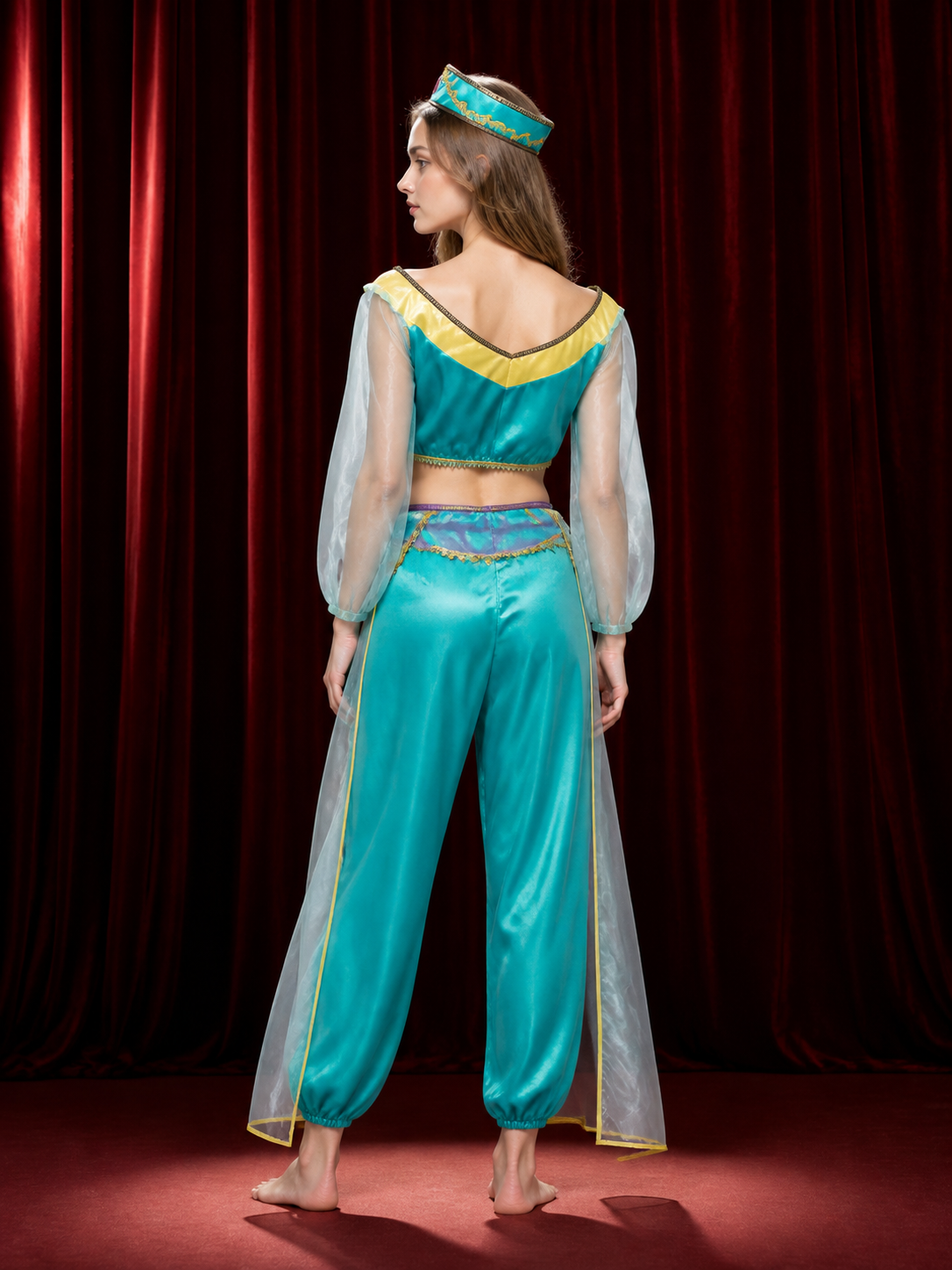 Aladdin Princess 3-Piece Costume Set, Turquoise Top, Pants And Headpiece back view