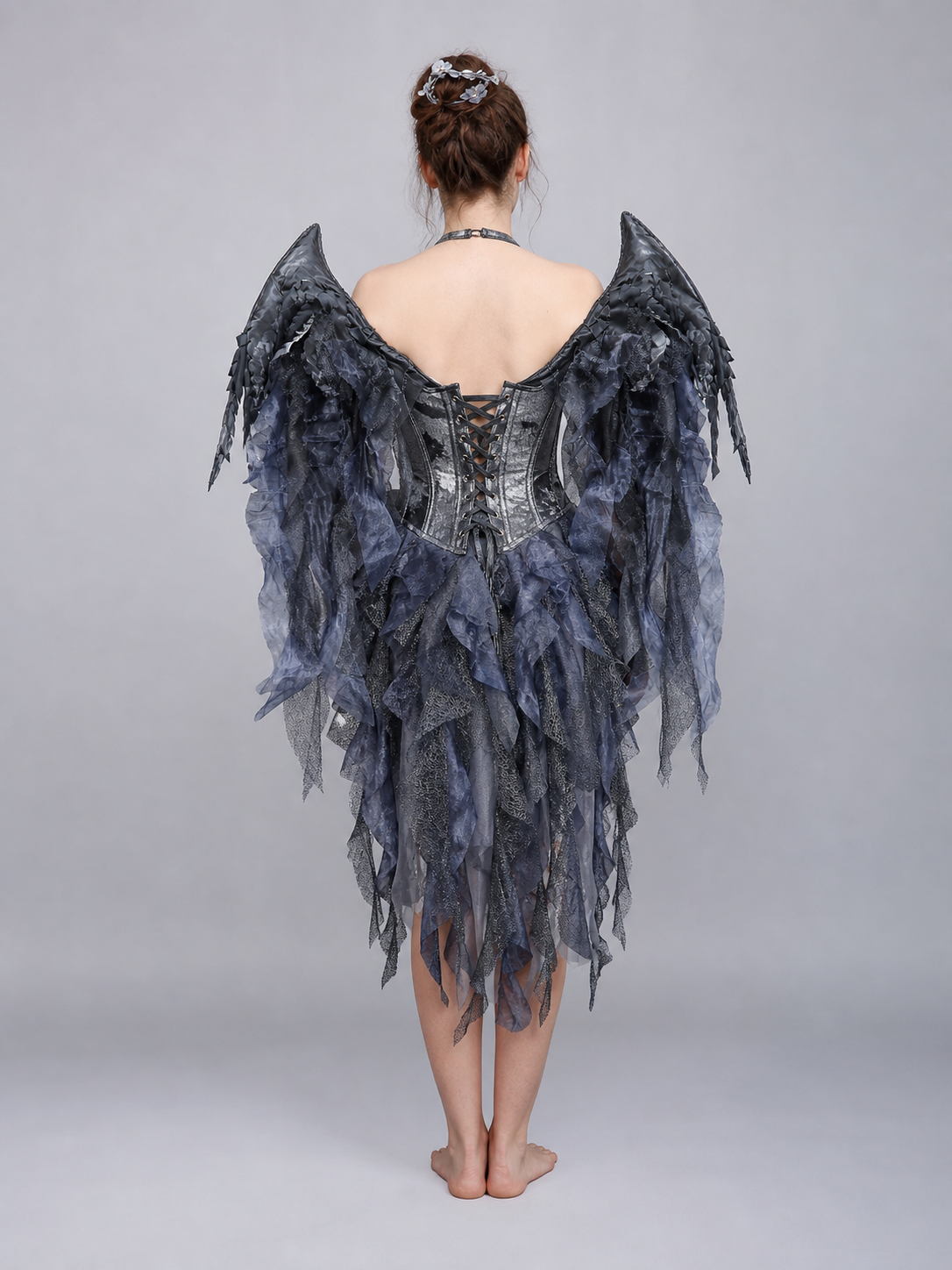 Gothic costume with wings and a flower crown