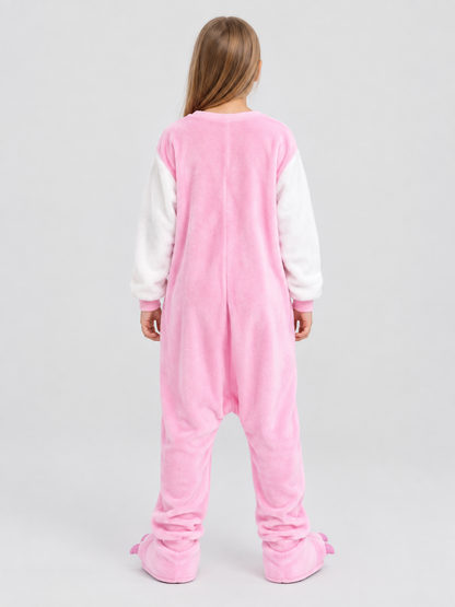 Pink and white jumpsuit pajama with cartoon paw design
