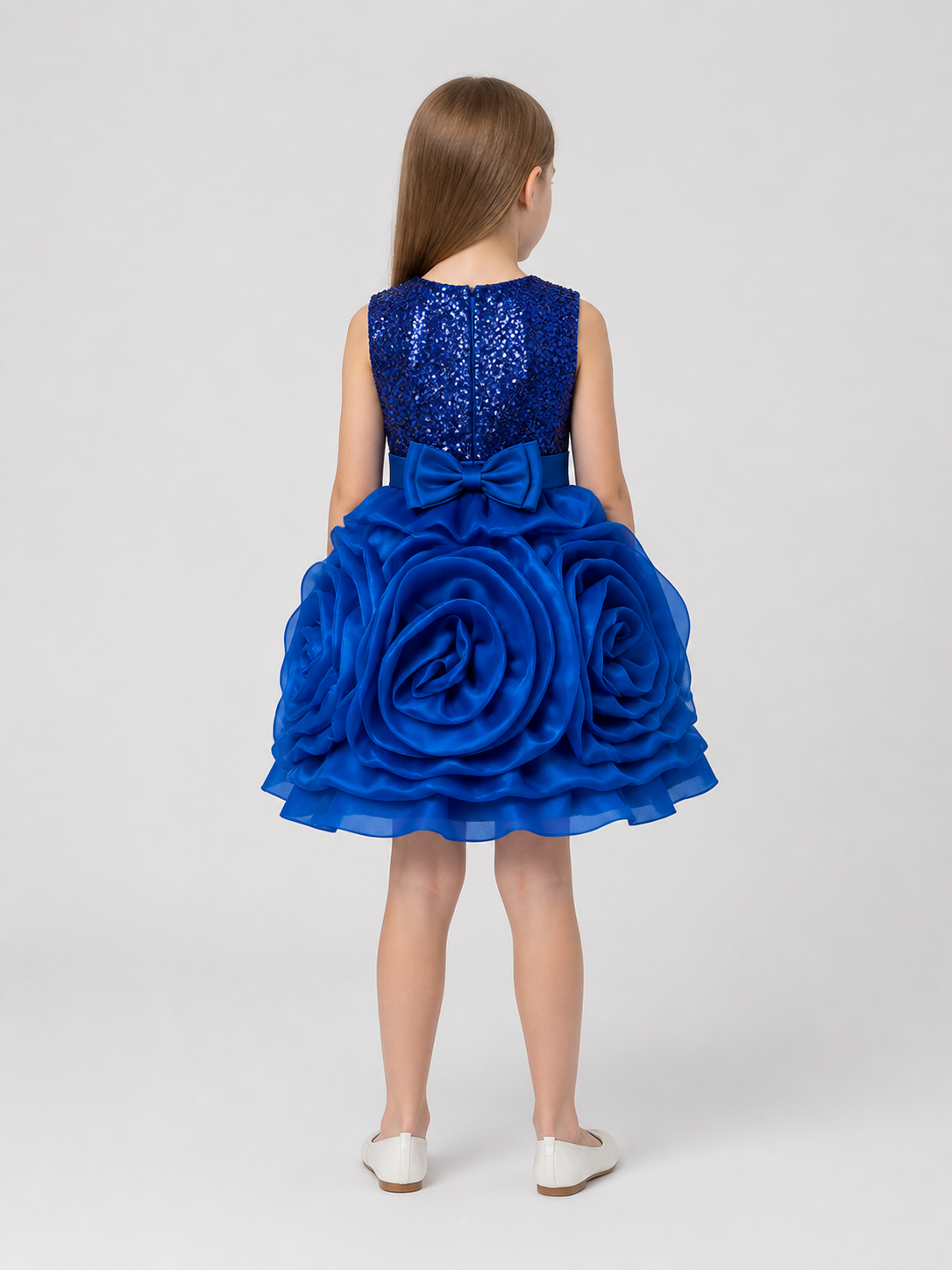 Princess Dress with Sequins and Roses, Blue back view