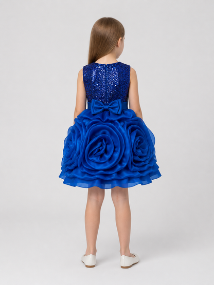 Princess Dress with Sequins and Roses, Blue back view