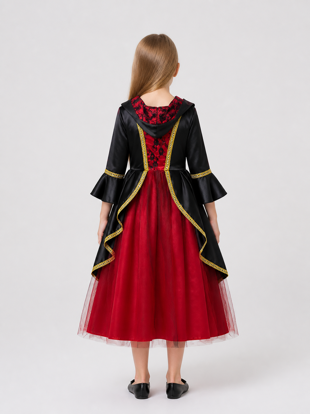 Black and Red Halloween Dress for Girls with Hood back view