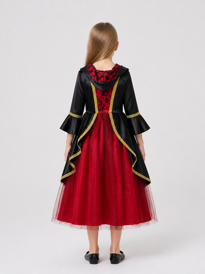 Black and Red Halloween Dress for Girls with Hood back view