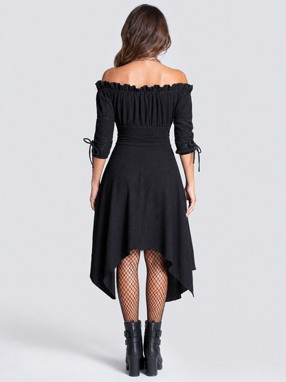 Black Off-the-Shoulder Dress with Long Sleeves
