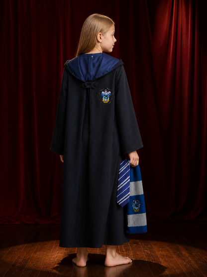 Kids Wizard Robe Costume Set, Hooded Long Cloak with Tie and Scarf, School back view