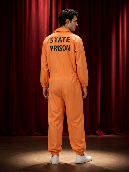 Orange Prisoner Jumpsuit Costume with State Prison Print, Halloween Outfit