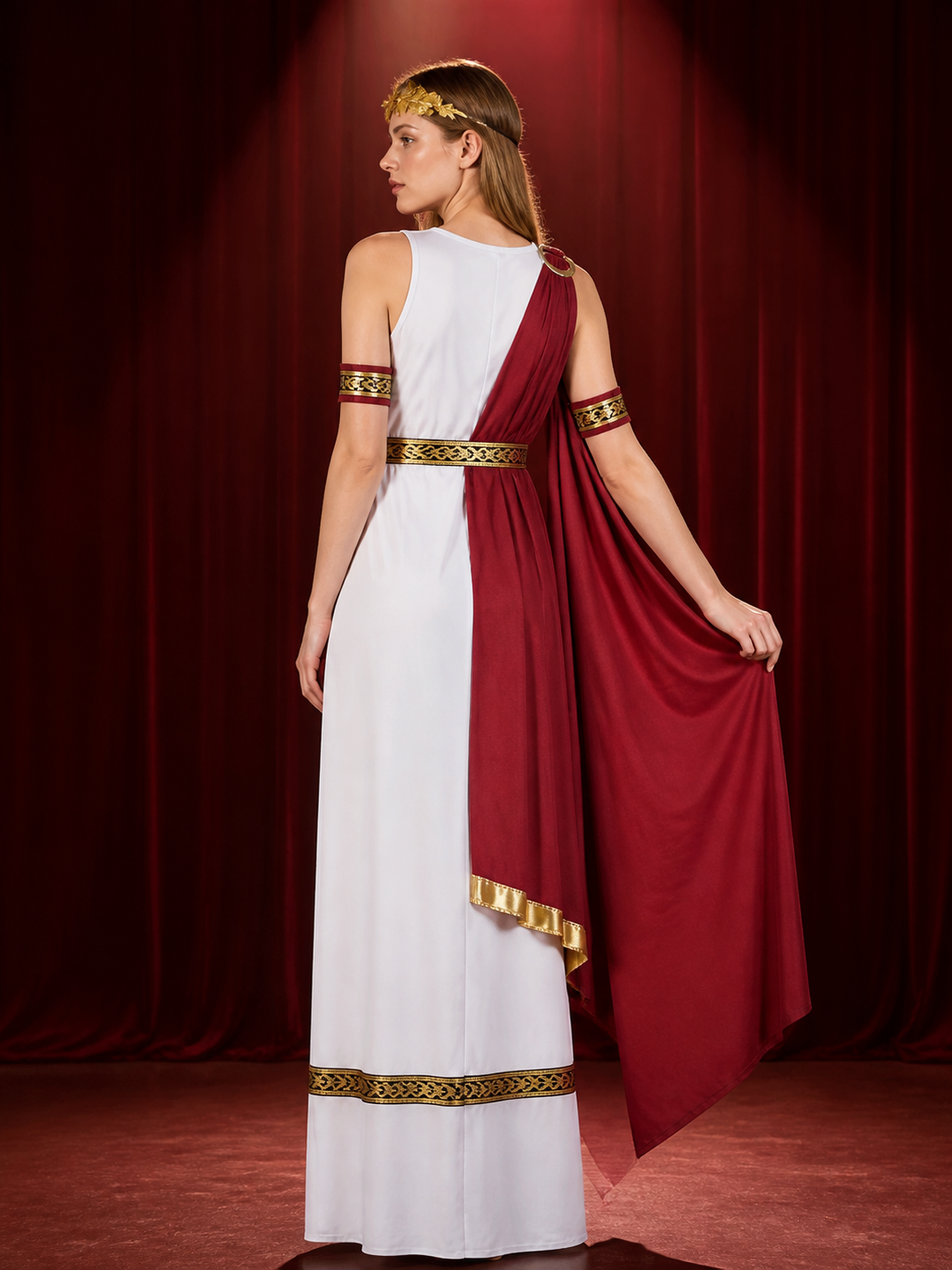 Greek Princess Costume Set, Sleeveless Long Dress with One-Shoulder Cape back view
