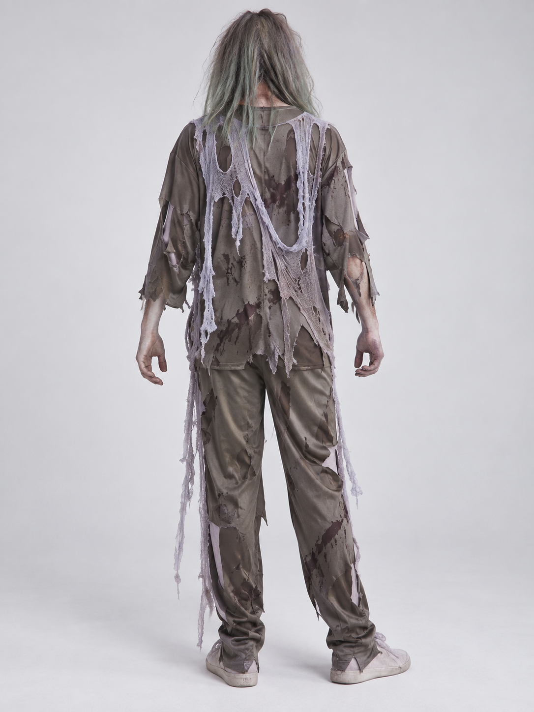 Adult Zombie Costume Gray-Green with Cross Patch