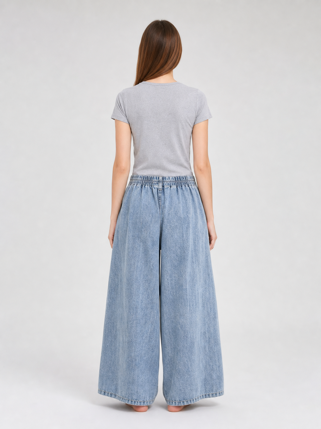 Light Blue Palazzo Pants with an Elastic Waist back view 4