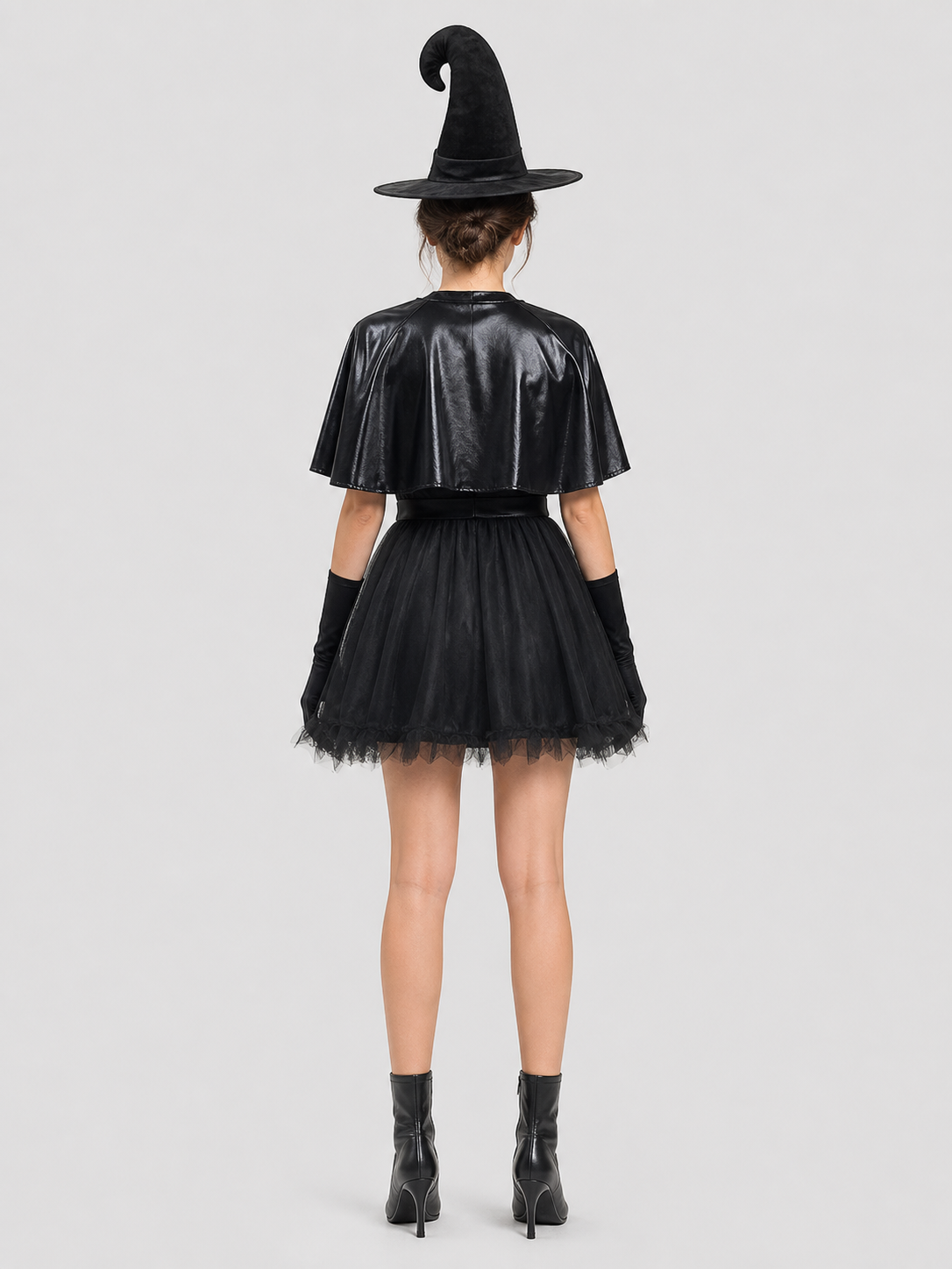 Black Witch Costume with Hat and Gloves for Halloween back view