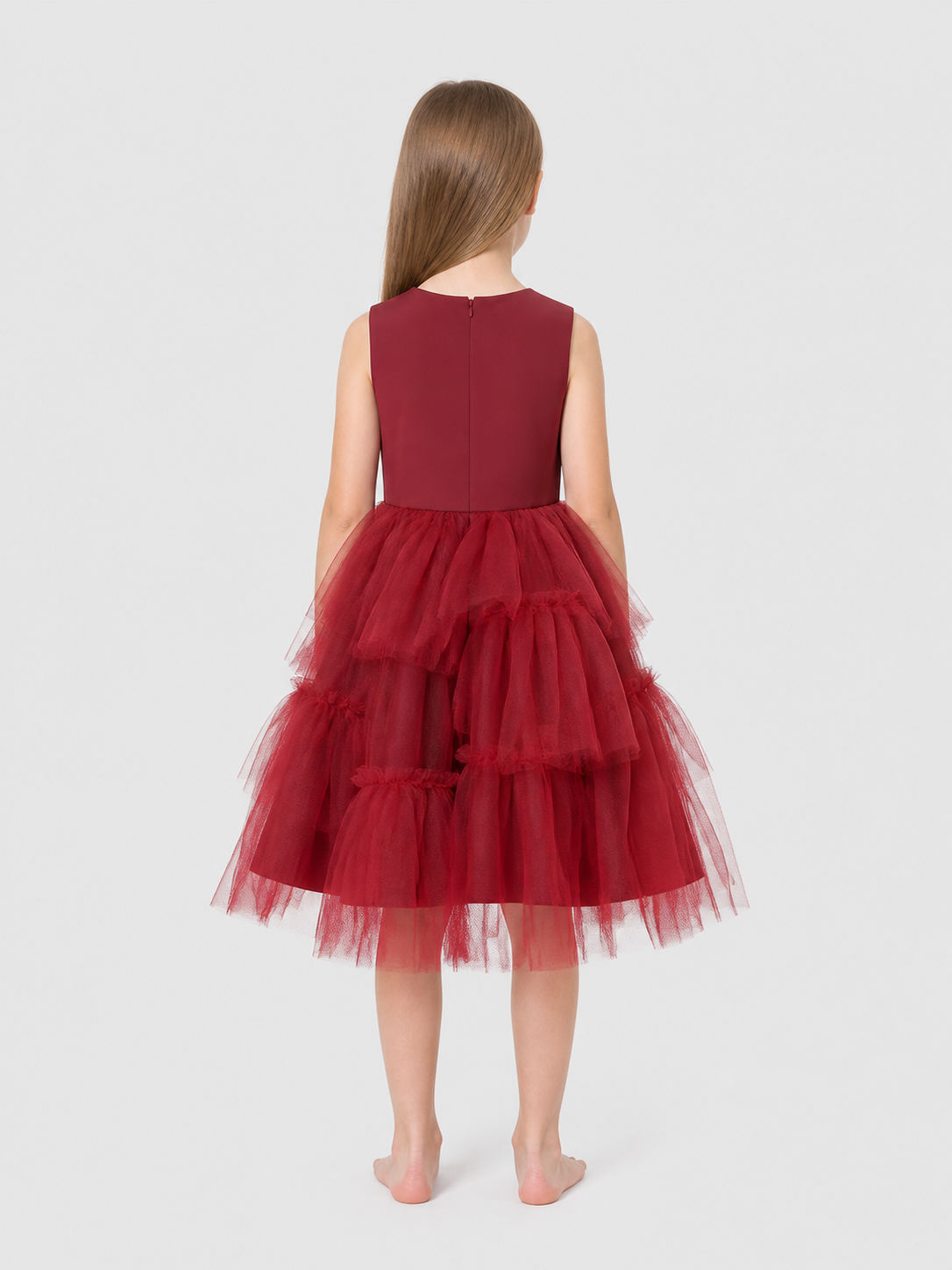 Festive Girls’ Bubble Dress with a Rose and Tulle back view
