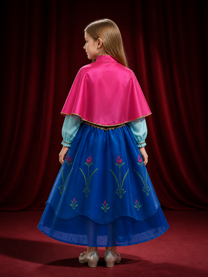 Girls Anna Princess Costume Dress, Long-Sleeve High-Neck Halloween Outfit back view