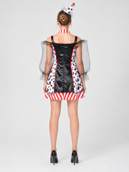 Halloween Clown Costume, Red and White, Black Sleeves back view