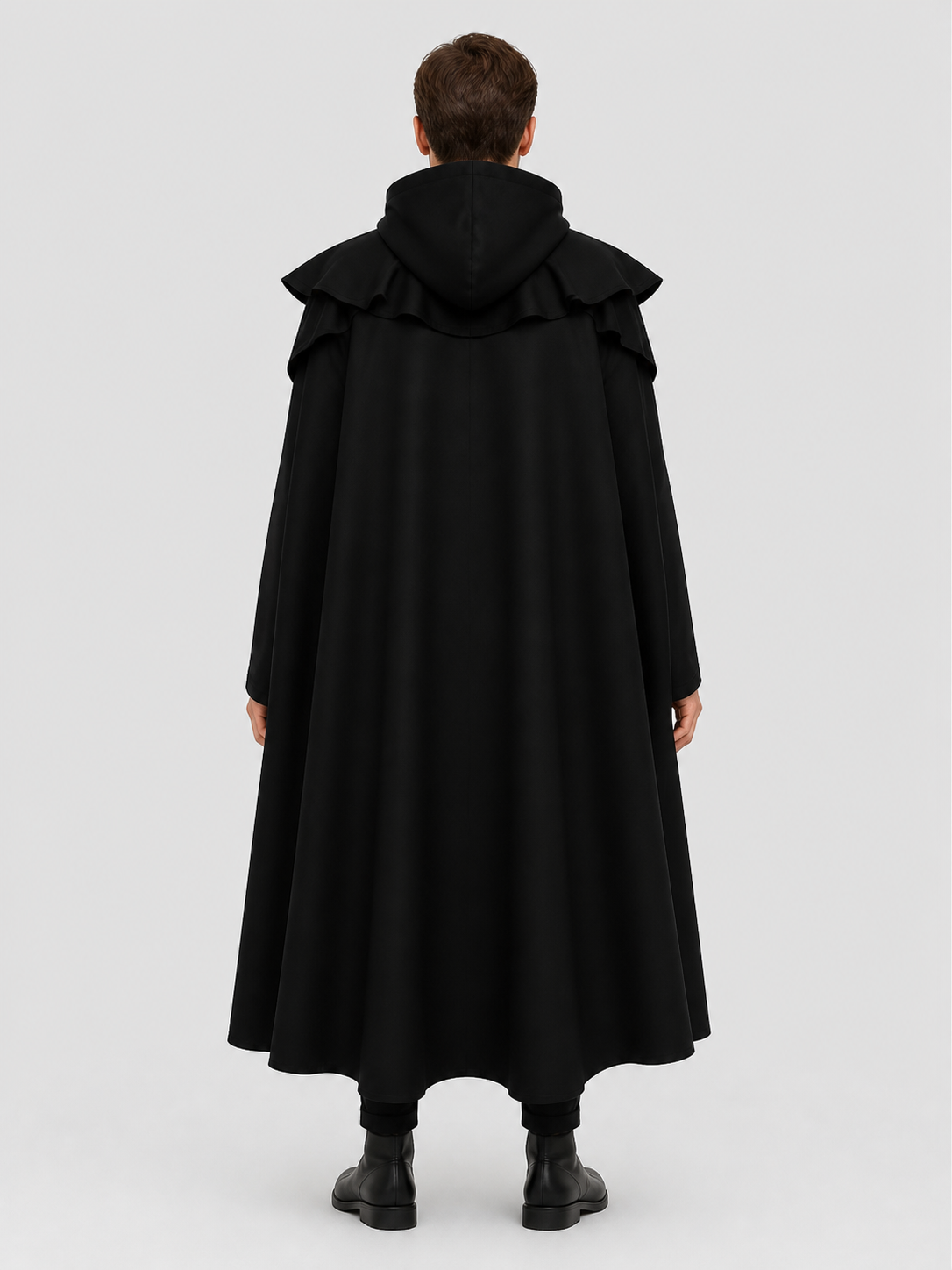 Long Gothic Black Hooded Cloak Cape back view