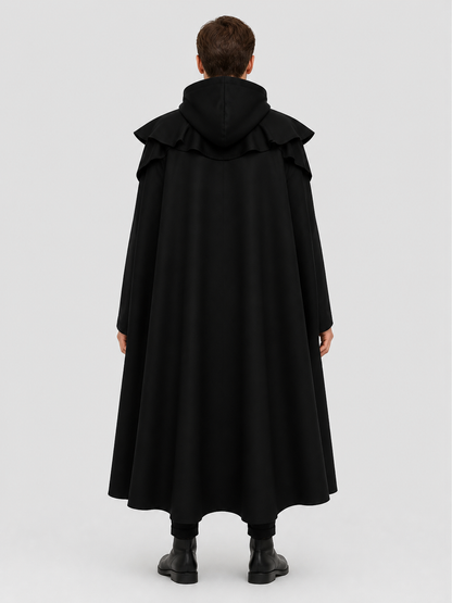 Long Gothic Black Hooded Cloak Cape back view