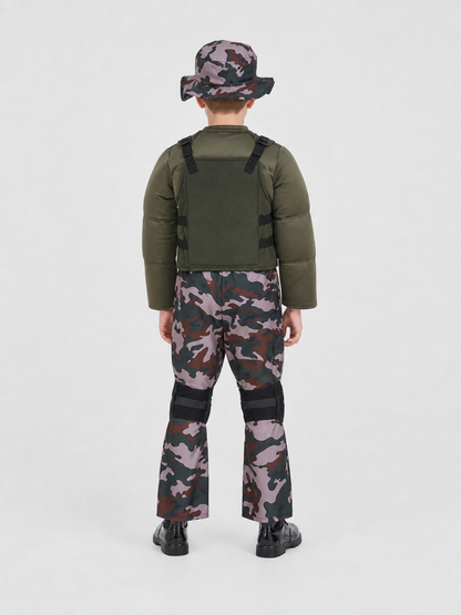 Children’s Camouflage Military-Style Costume for Cosplay back view
