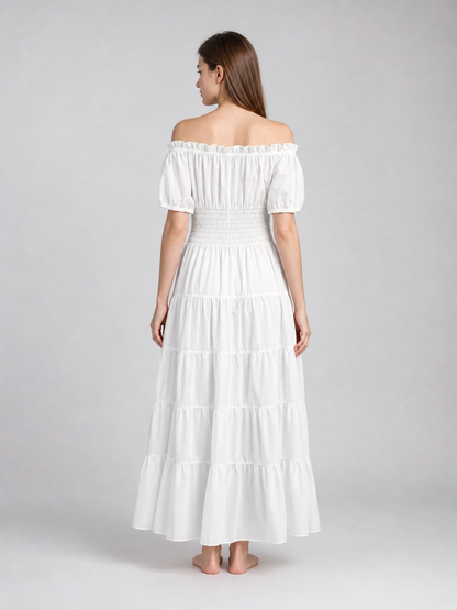 Long White Dress in a Romantic Vintage Style