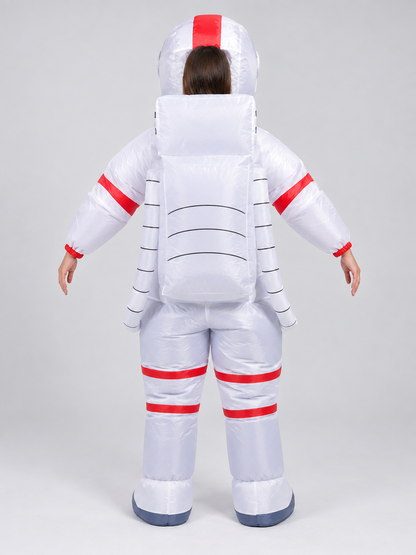 White Inflatable Astronaut Costume with Helmet and Print