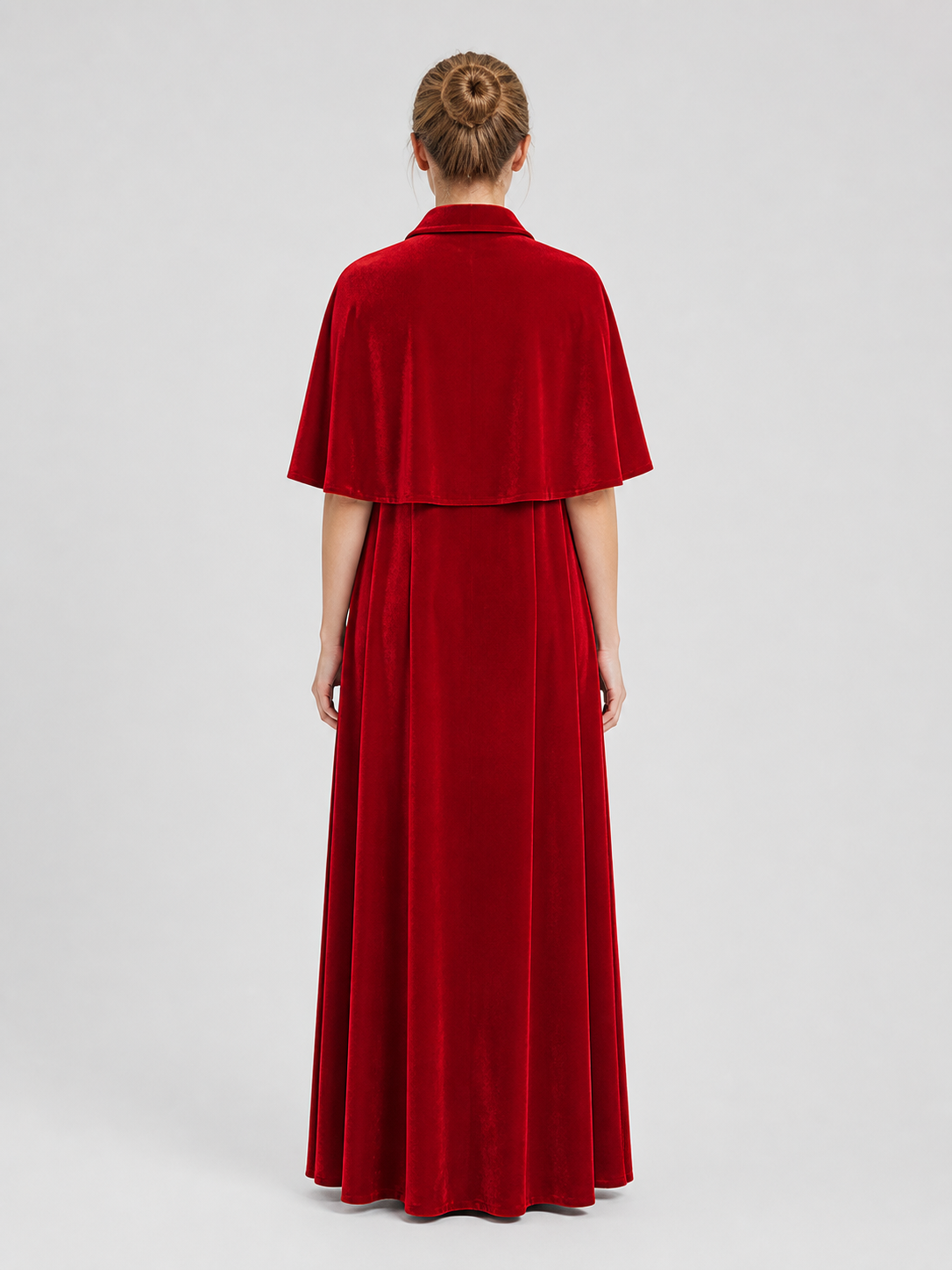 Red Dress and Cape for Vampire Cosplay on Halloween back view