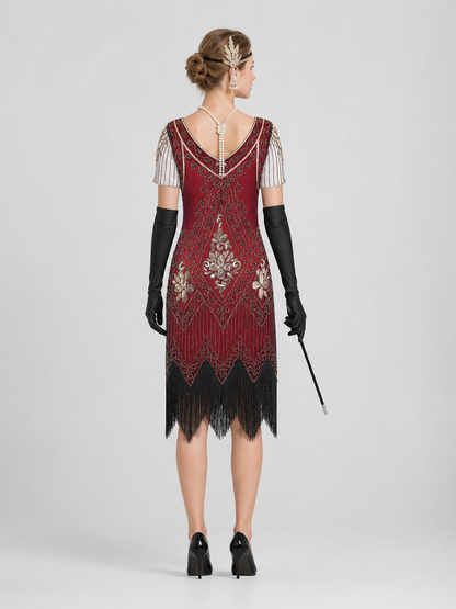 1920s Fringe Dress Set with Accessories back view