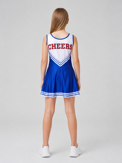 CHEERS Cheerleading Dress with Blue and White Stripes, 110-XXL back view