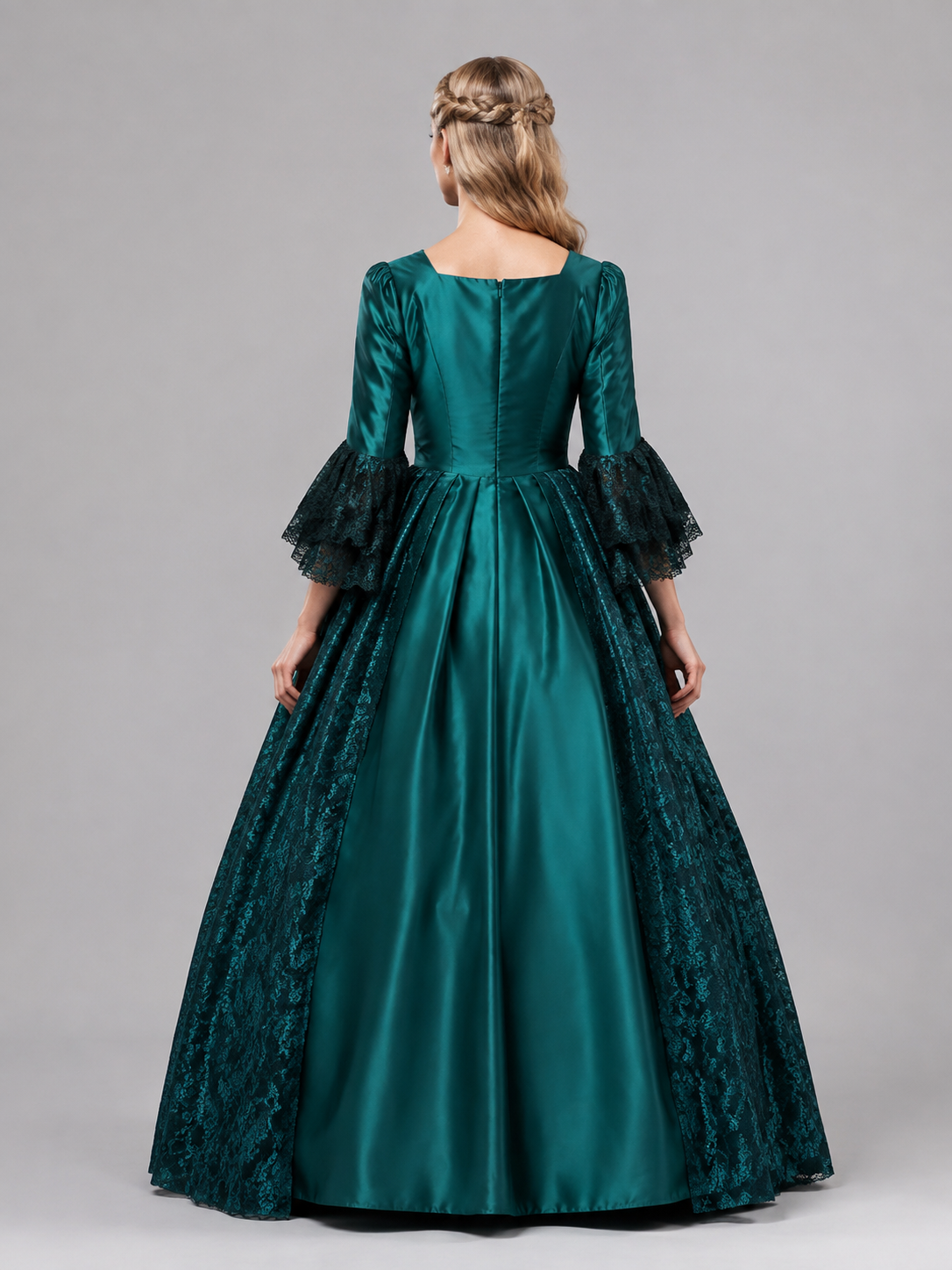 Medieval Dress with Full Skirt and Lace back view