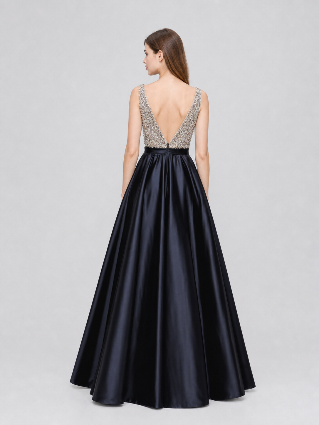 Elegant floor-length dress with a V-neckline