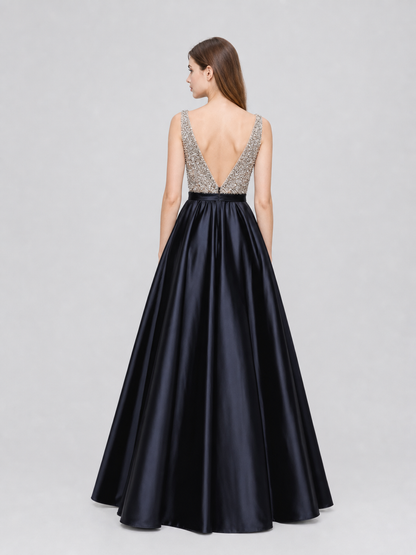 Elegant floor-length dress with a V-neckline