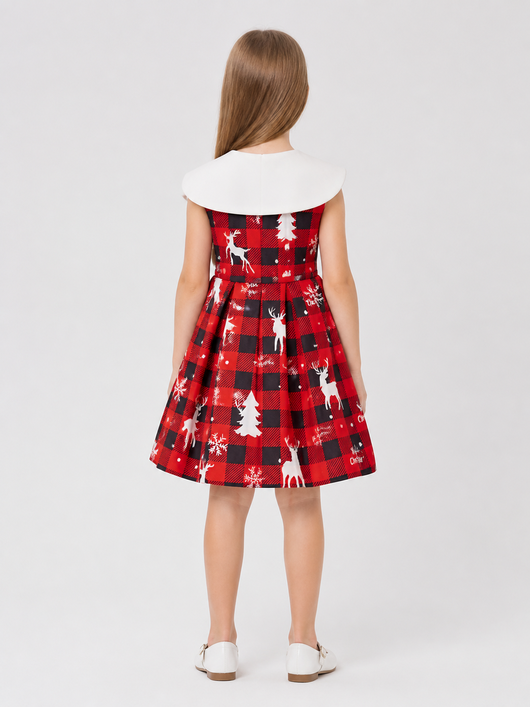 Dressy Christmas Dress, Plaid, Print, Bow back view