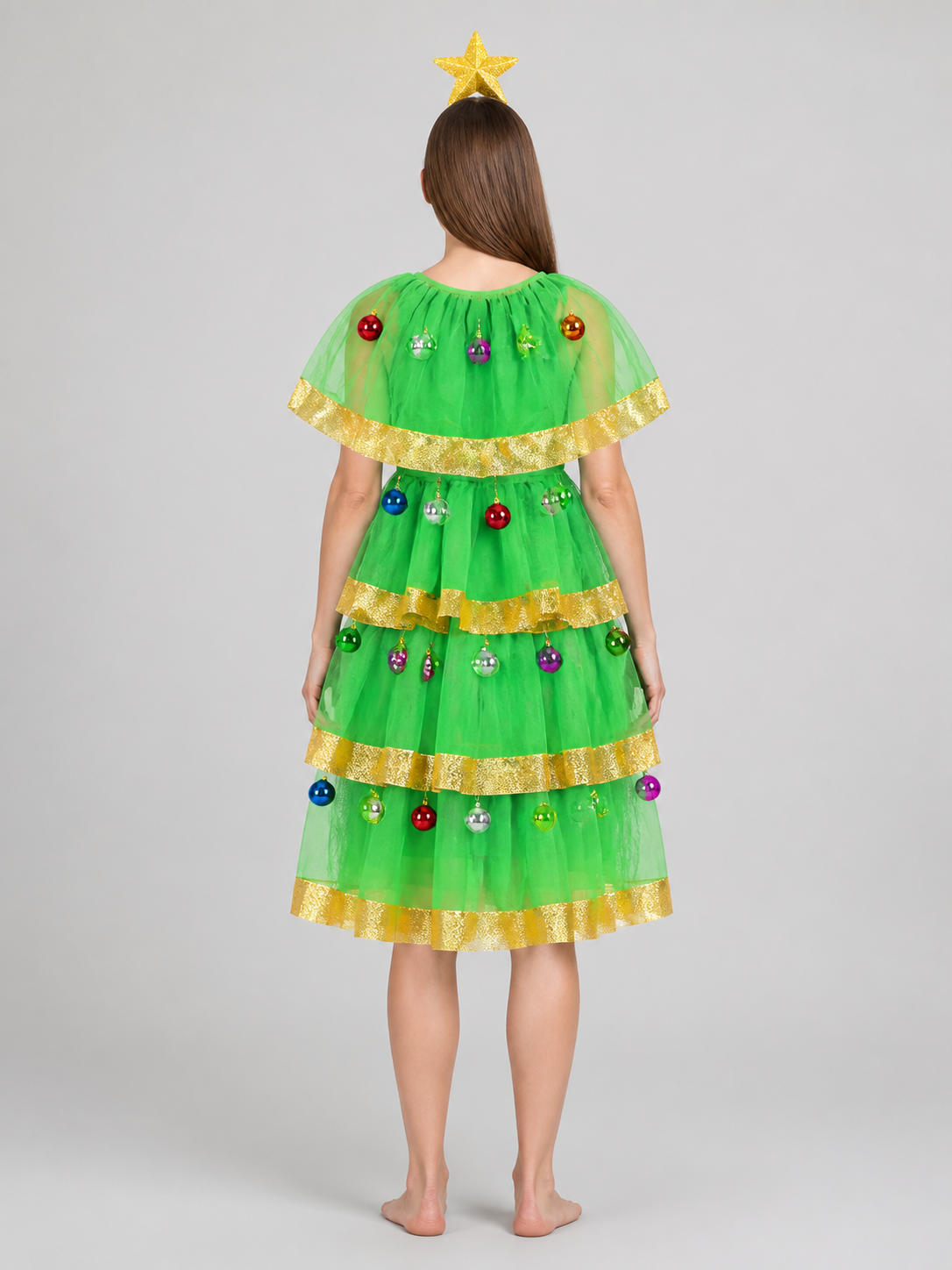 Christmas Tree Costume Dress with Headband and Gold Star back view