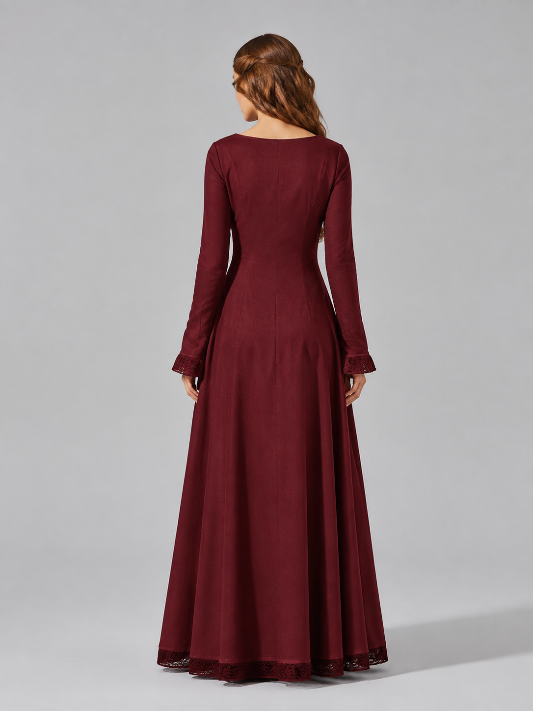 Long Burgundy Dress with a High Waist back view