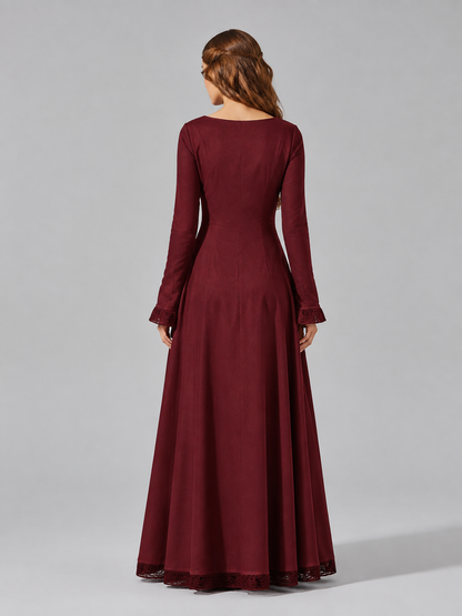 Long Burgundy Dress with a High Waist back view