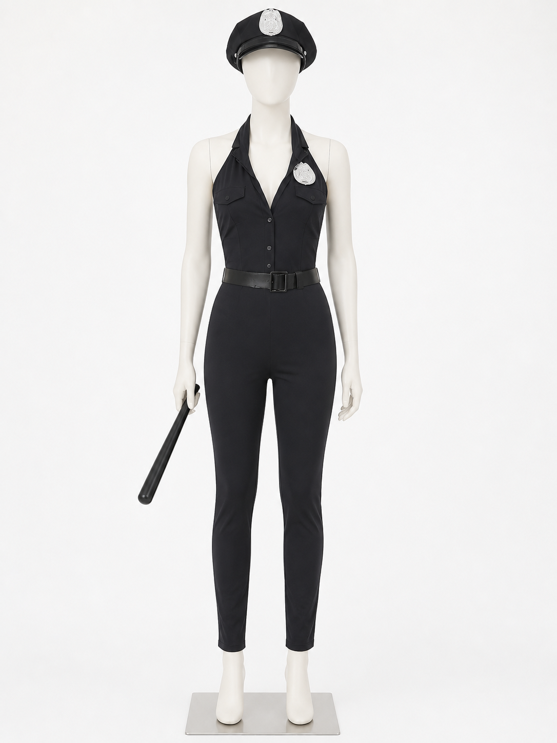 Women's Sexy Police Costume Set with Hat, Belt & Baton - Halloween Outfit back view